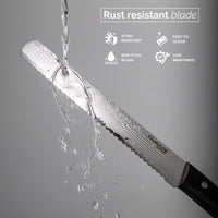 Nuovva Damascus style Japanese knife with rust & stain resistant blade - easy to clean and low maintenance.  