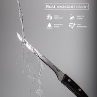 Damascus steel boning knife with rust resistant blades, low maintenance with non-stick blades which are easy to clean and are stain resistant. 