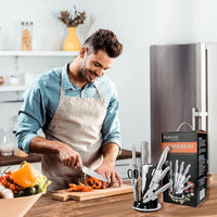 Stainless Steel Kitchen Knife Set with 360° Rotating Block - 7Pcs - Stainless Steel
