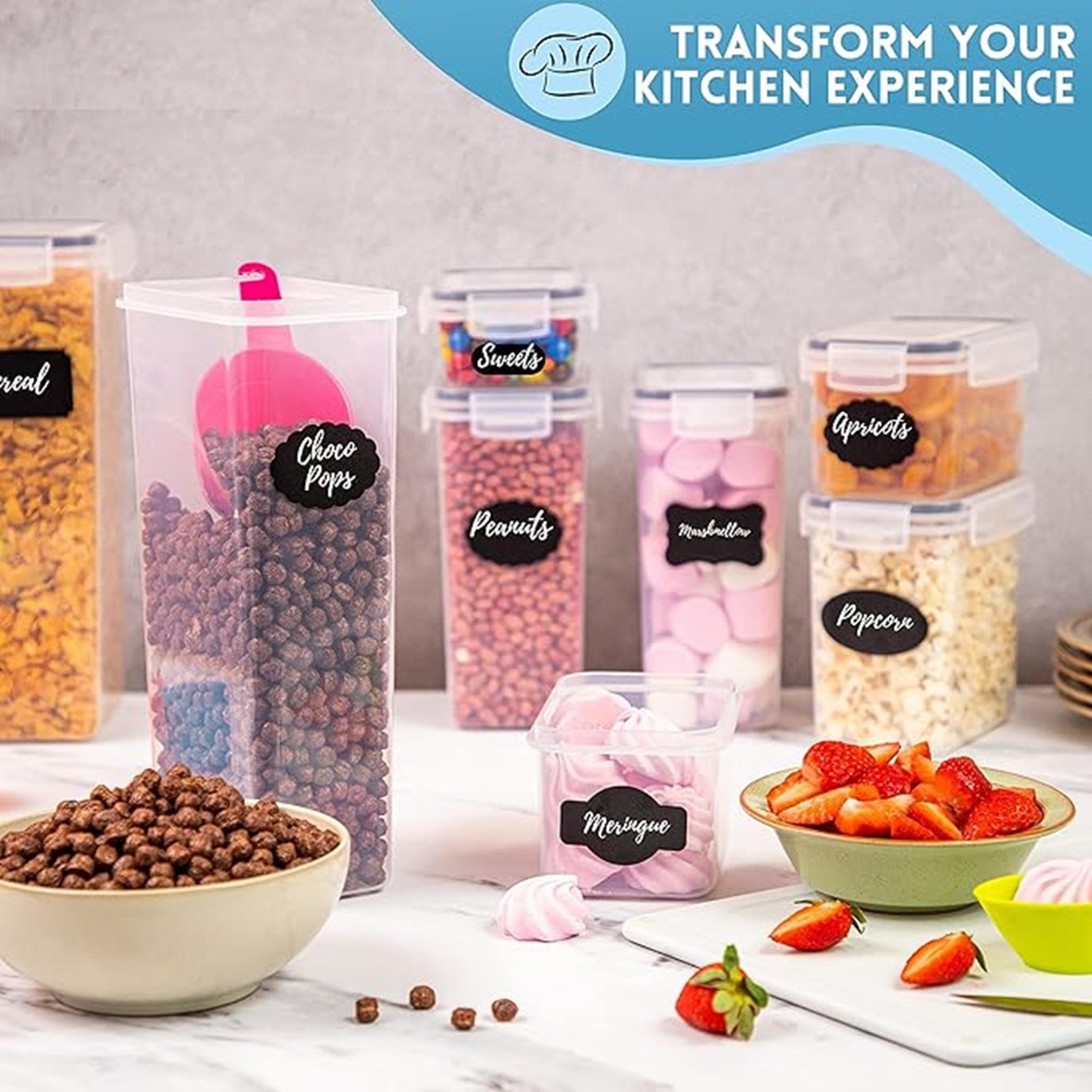 Airtight Kitchen Food Storage Containers for Cereal, Pasta, Flour, Rice, & More - Set Of 36