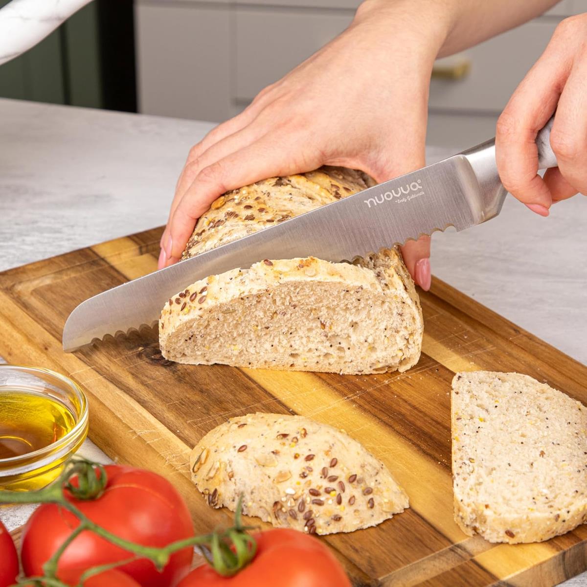 Stainless Steel Kitchen Knife Set with 360° Rotating Block - 7Pcs - Marble