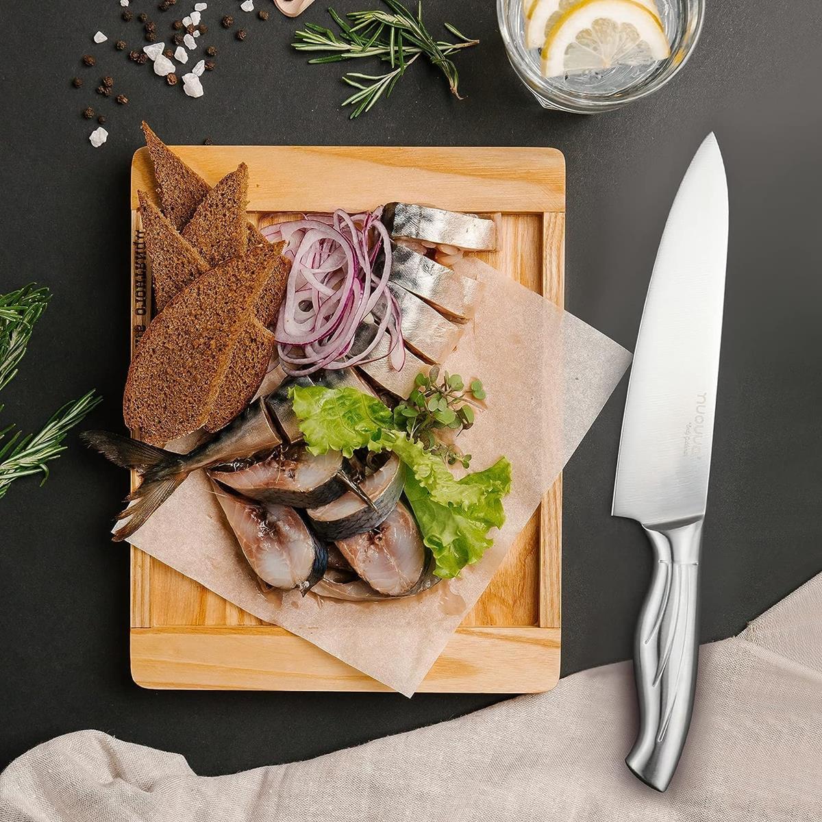 Stainless Steel Kitchen Knife Set with 360° Rotating Block - 7Pcs - Stainless Steel