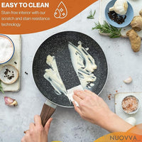 Easy to clean grey granite cookware set, stain free and scratch resistant.