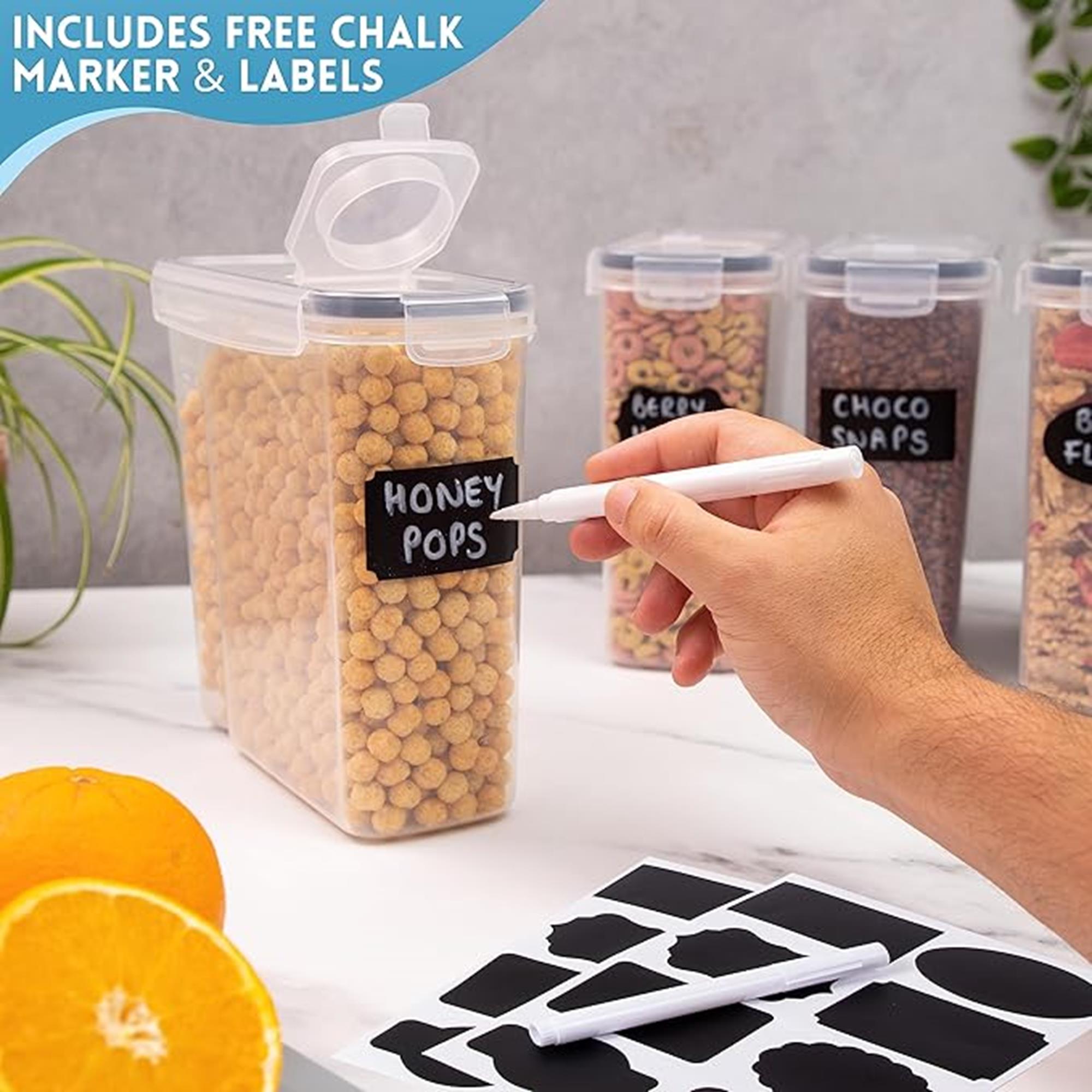 Airtight cereal containers with free chalk markers and labels 