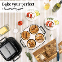 Bake your perfect sourdough with the nuovva QuadPro cast iron bread loaf pan with lid and handles. 