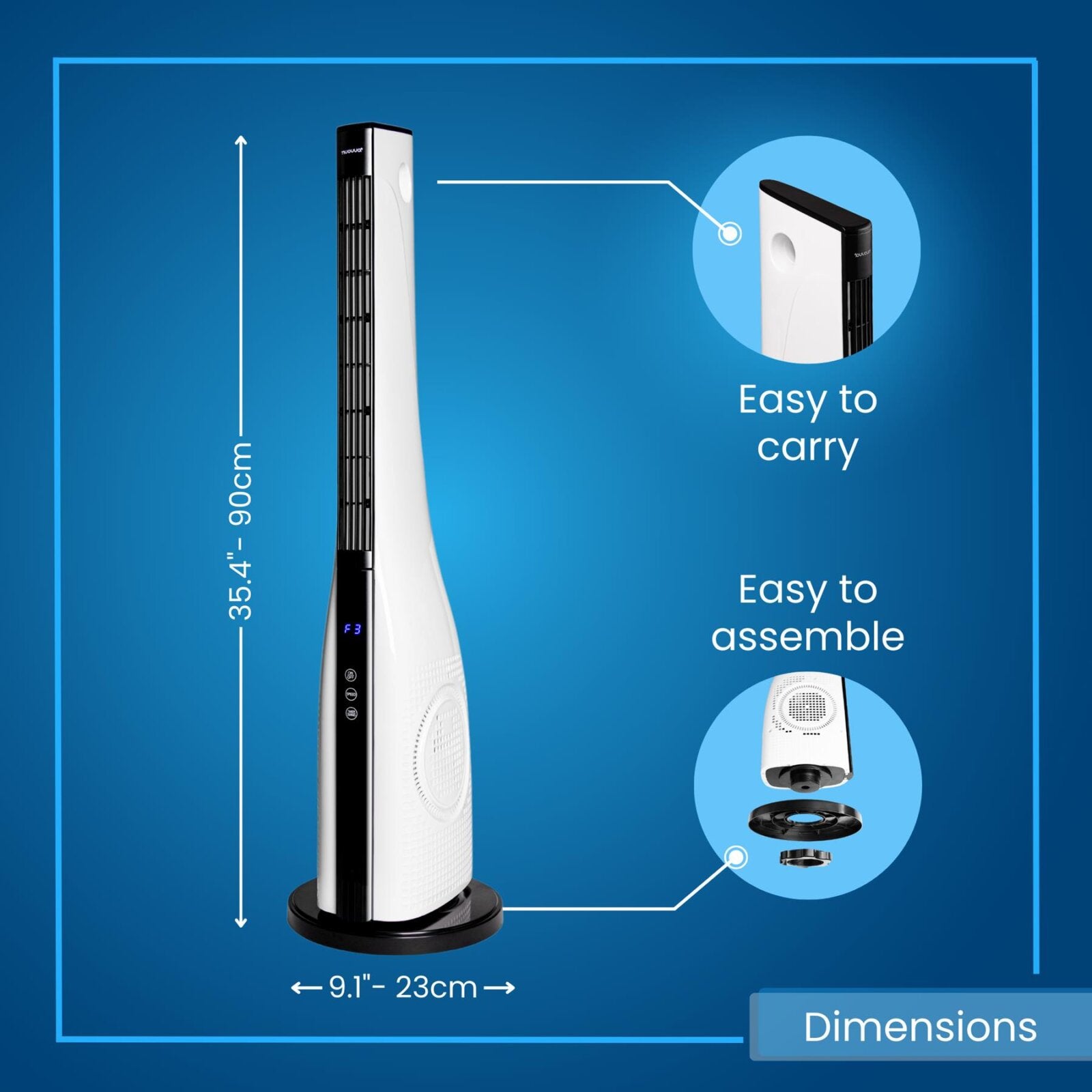 Easy to carry portable fan is 90cm high and easy to assemble