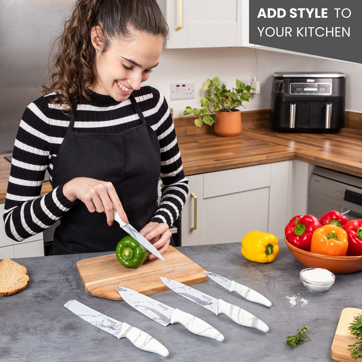 5-Piece Kitchen Knife Set – Chef, Filleting, Bread, Paring, Utility - Non-Stick - Calcutta