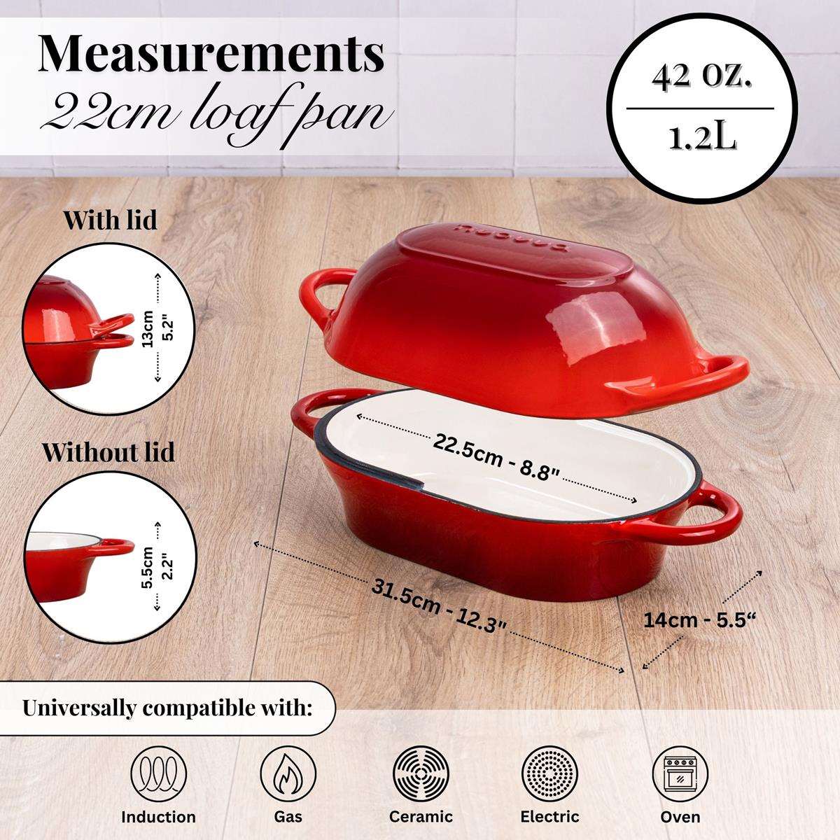 22cm loaf pan with lid, induction cookware for all stovetops. 