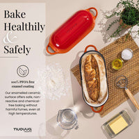 Healthy cookware with nuovva enamelled ceramic cast iron bread loaf pan with 100% PFOA free coating. 