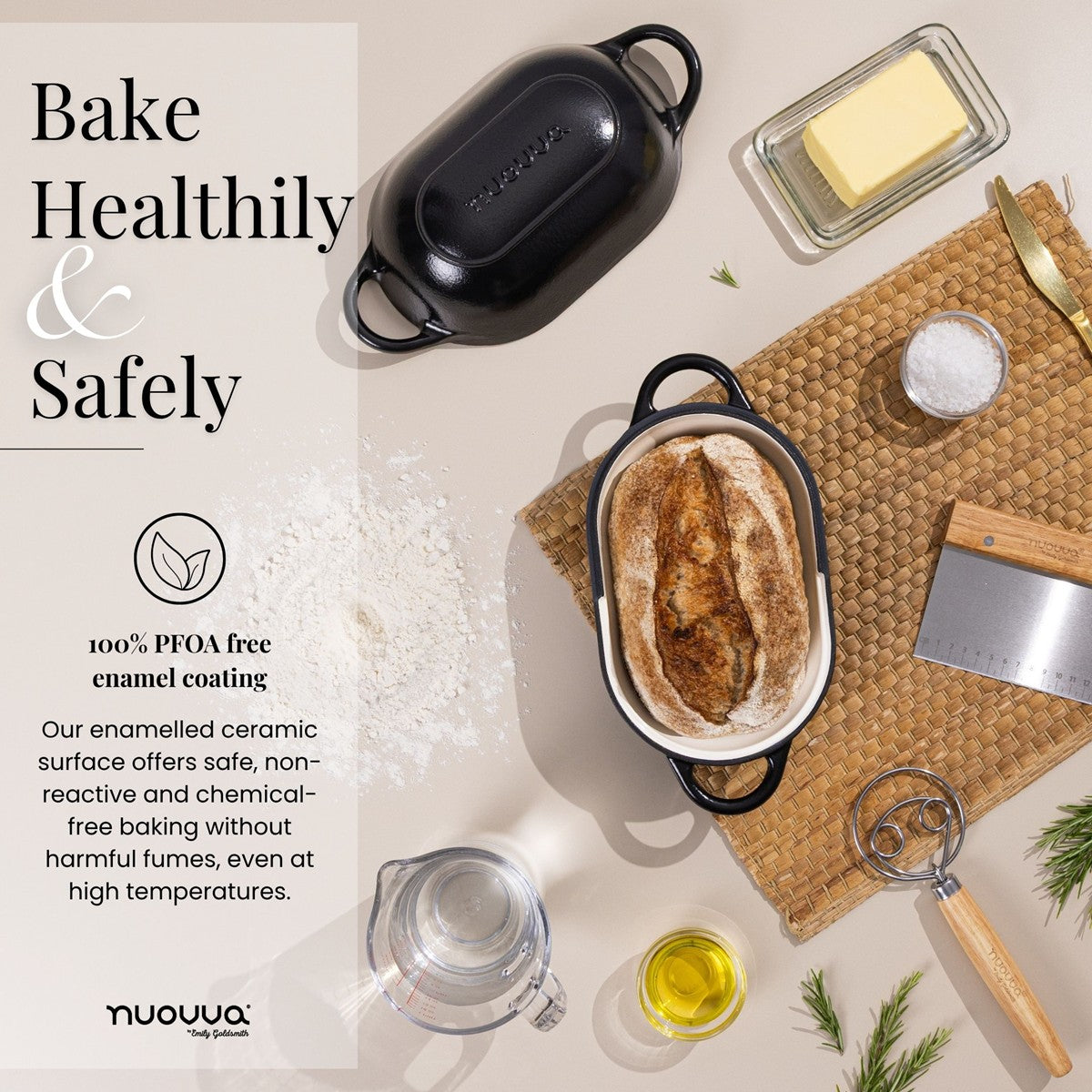 Bake healthy with cast iron loaf pan - non-stick enamel coating. 