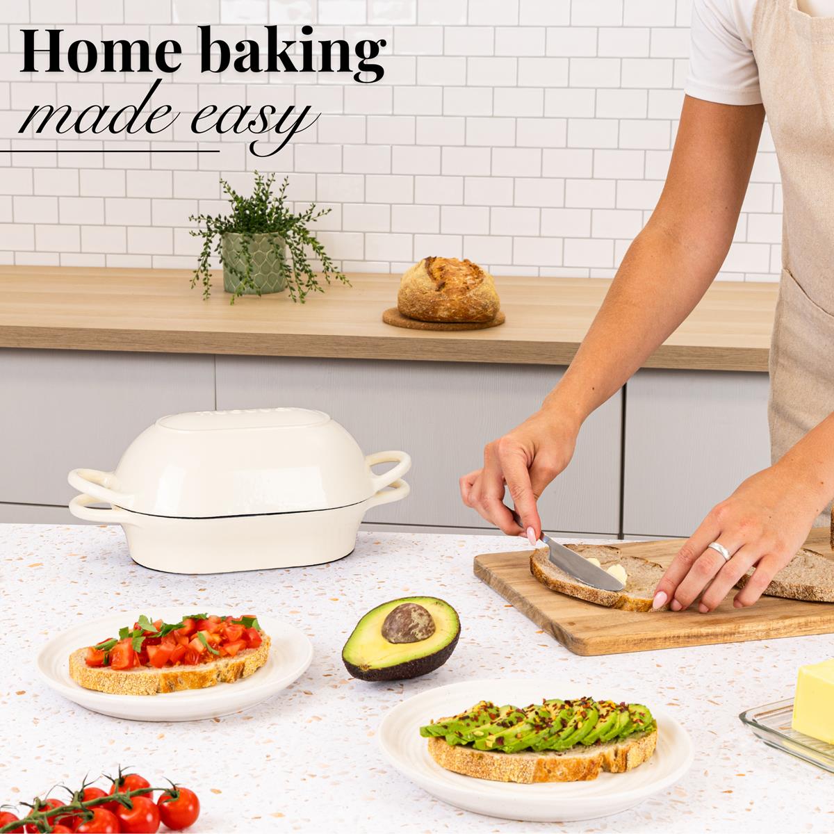 Home baking made easy with nuovva cream cast iron bread loaf pan. 