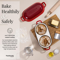 Bake healthily and Safely with the nuovva cast iron bread loaf pan with lid. PFOA free cookware with enamelled ceramic surface. 