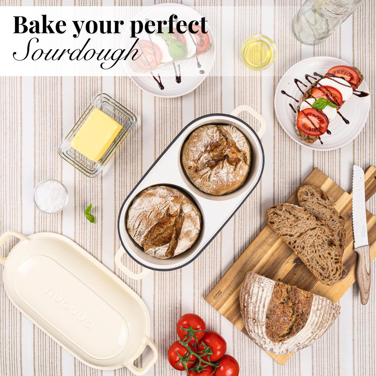 Bake your perfect sourdough with the nuovva cream cast iron double bread loaf pan with lid
