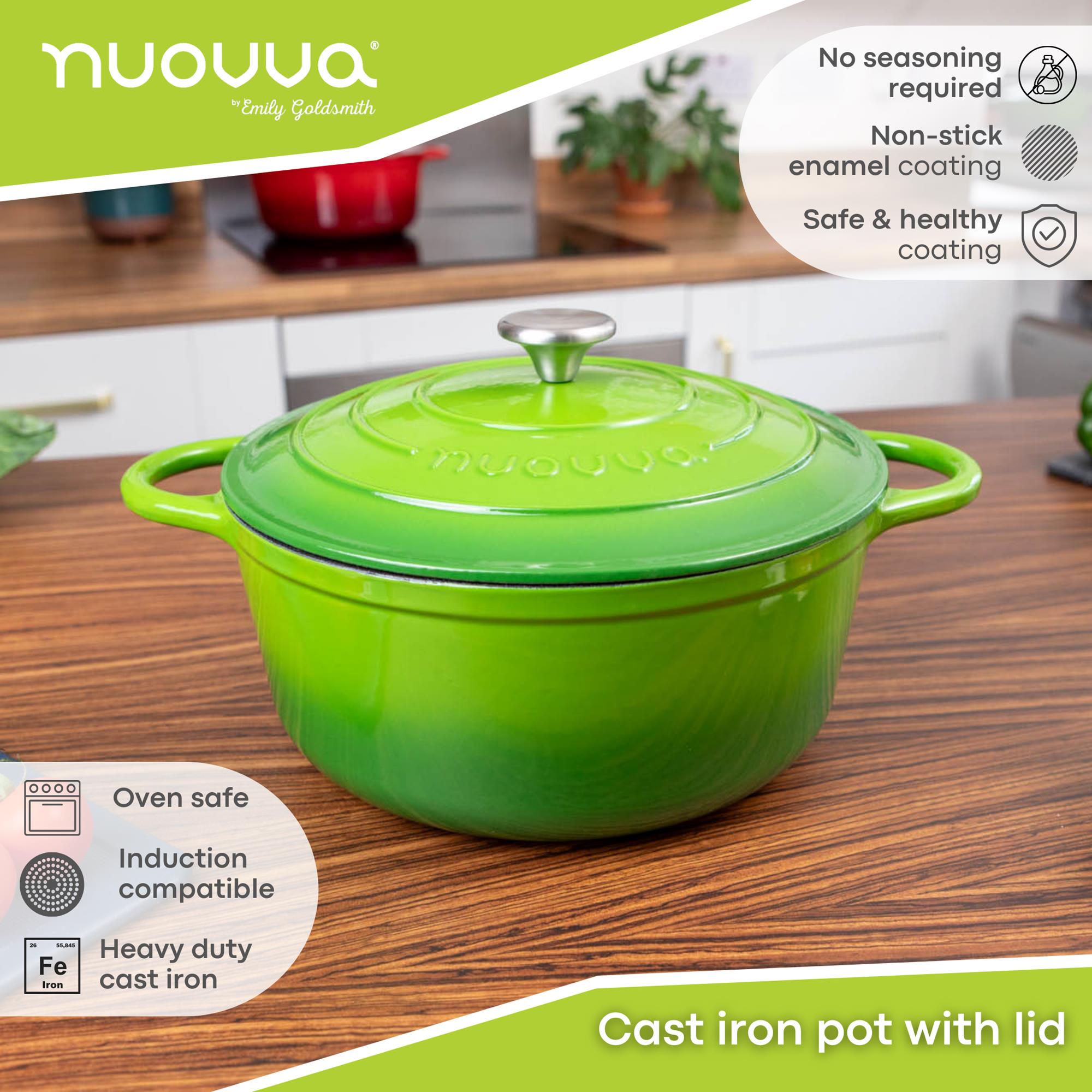 Oven safe cast iron pot with lid and non-stick coating for safe and healthy cooking