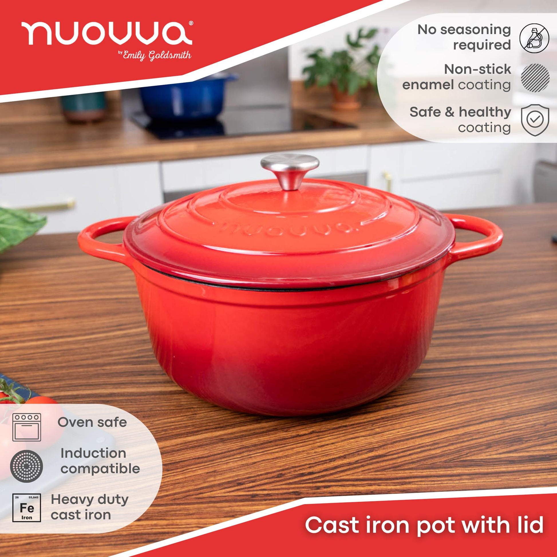 Oven safe pot with lid, induction compatible base and safe & healthy coating