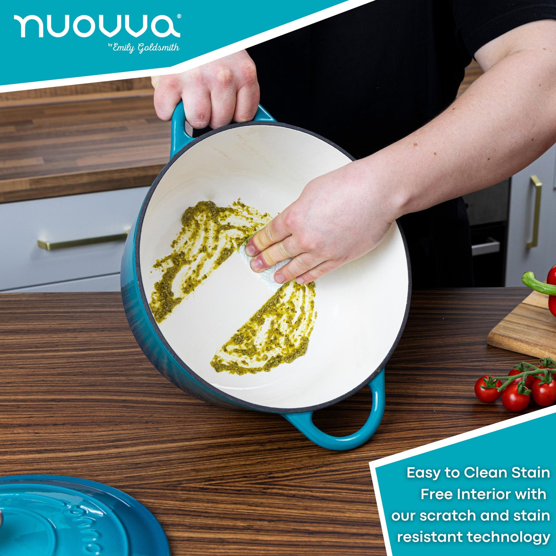 Nuovva easy to clean Dutch oven with scratch and stain resistant technology 