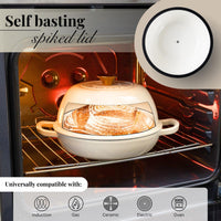 Cream cast iron bread pot with self basting spiked lid, universally compatible with all stove types and oven.