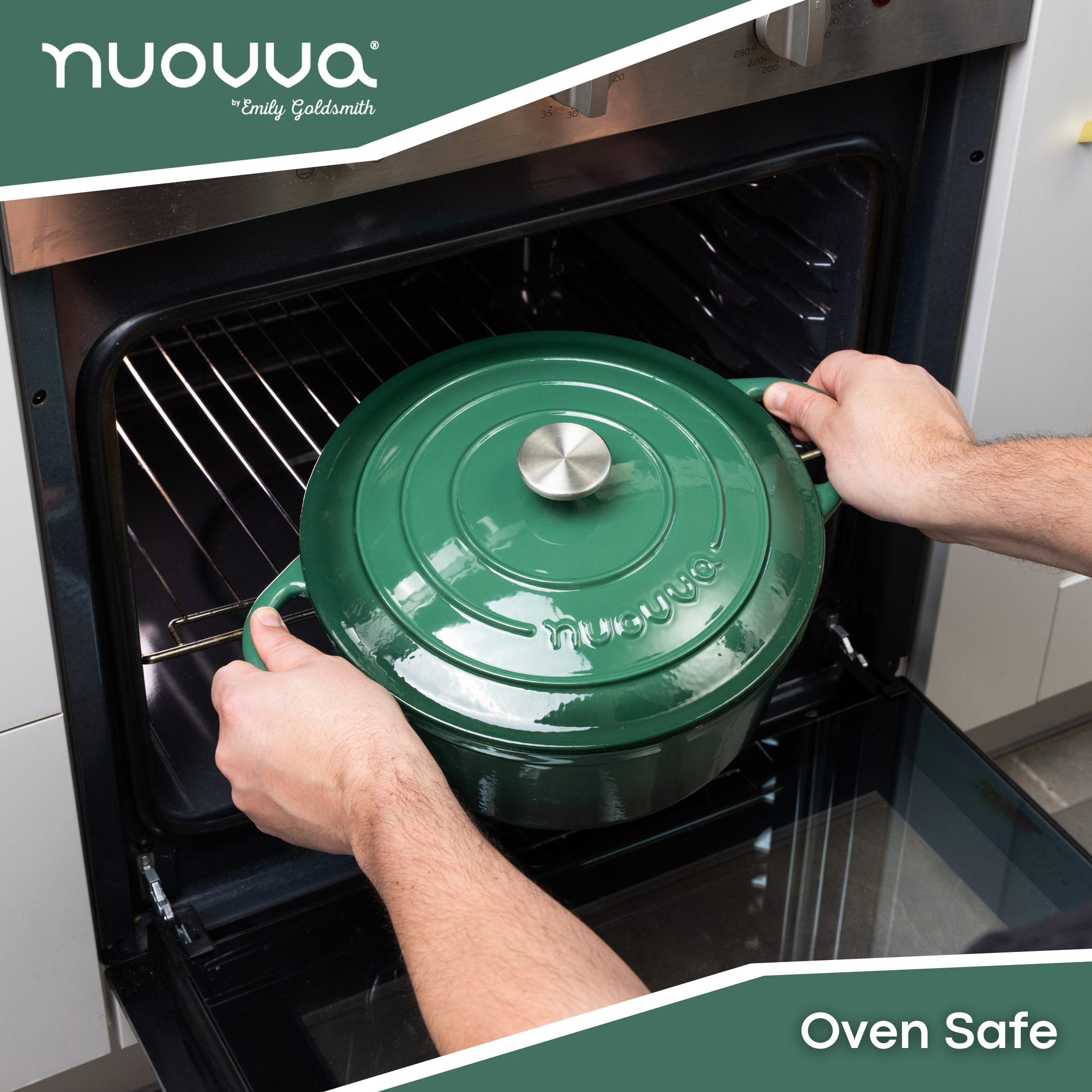 Nuovva cast iron oven safe cookware with lid and silver knob 