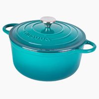 Nuovva cast iron teal Dutch oven casserole pot with lid and metal knob
