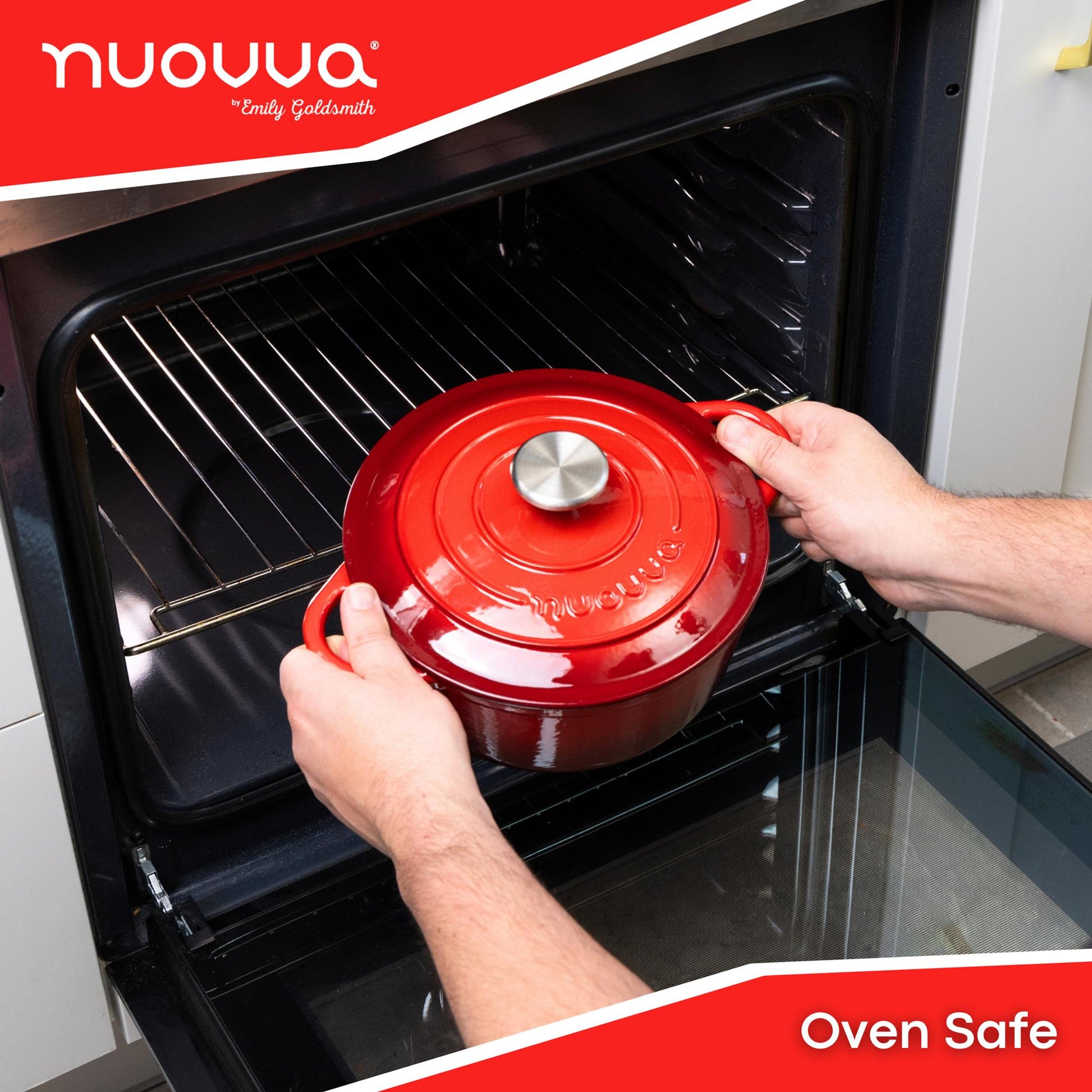Oven safe Dutch oven casserole pot with lid and silver knob. 