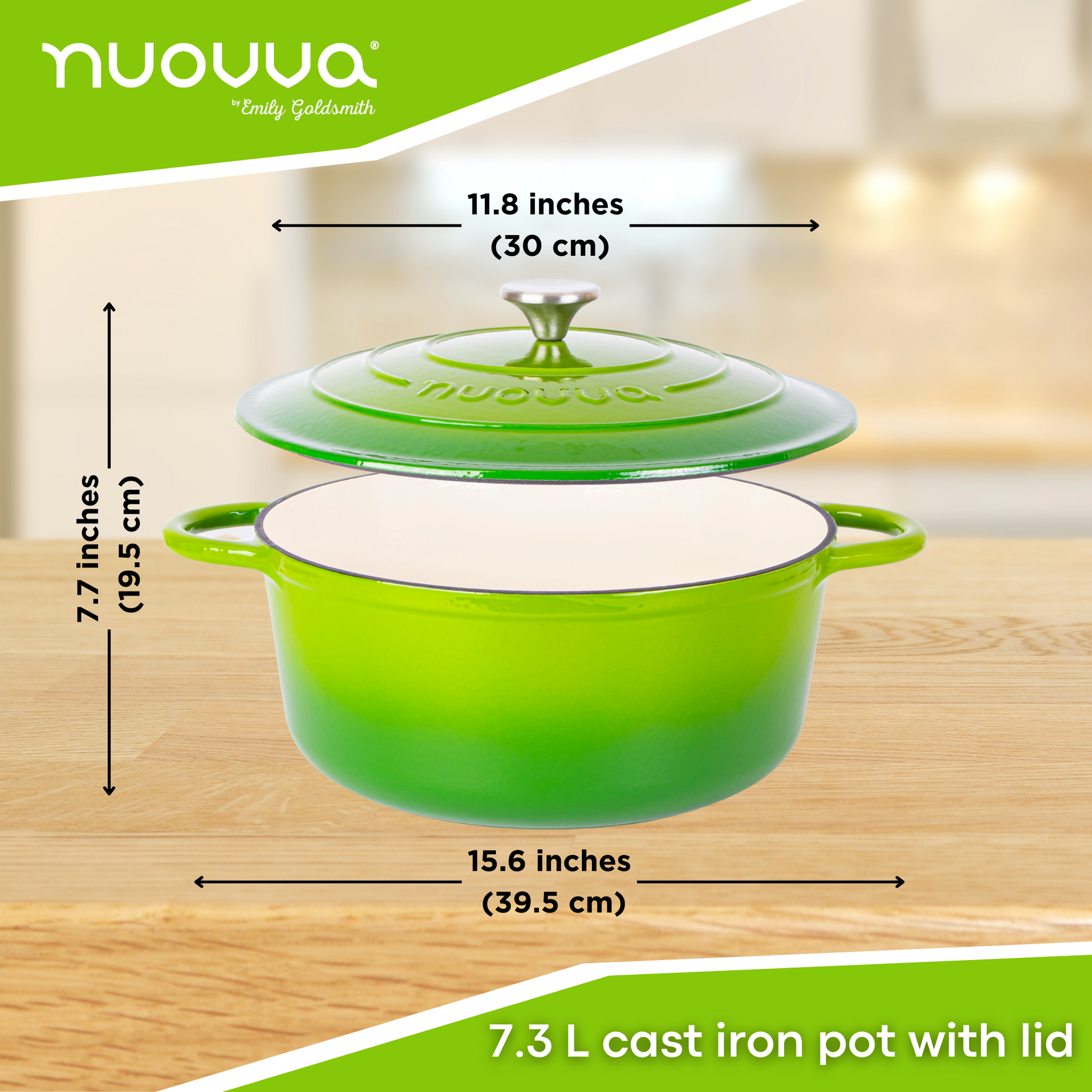Nuovva 7.3L cast iron pot with lid - 39.5cm width
