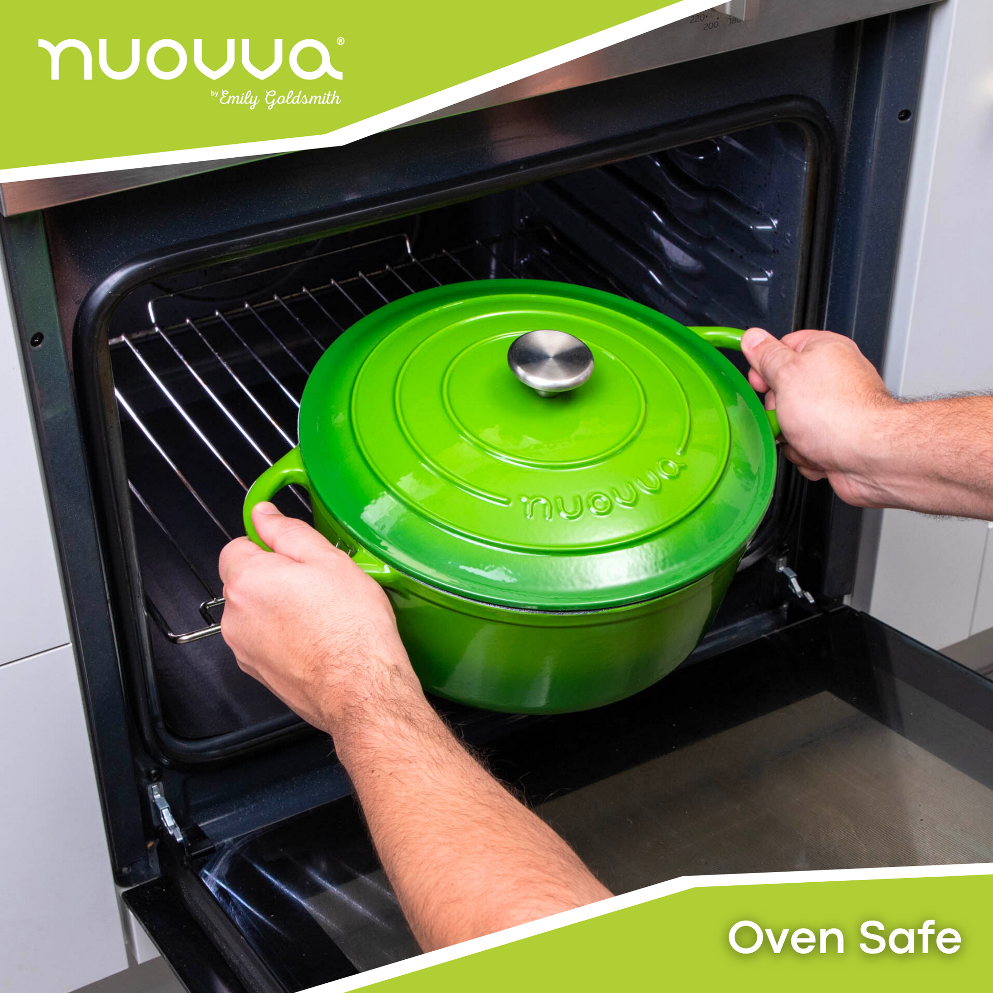 Nuovva light green oven safe Dutch oven with lid. 