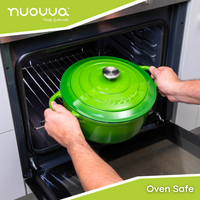 Nuovva light green oven safe Dutch oven with lid. 