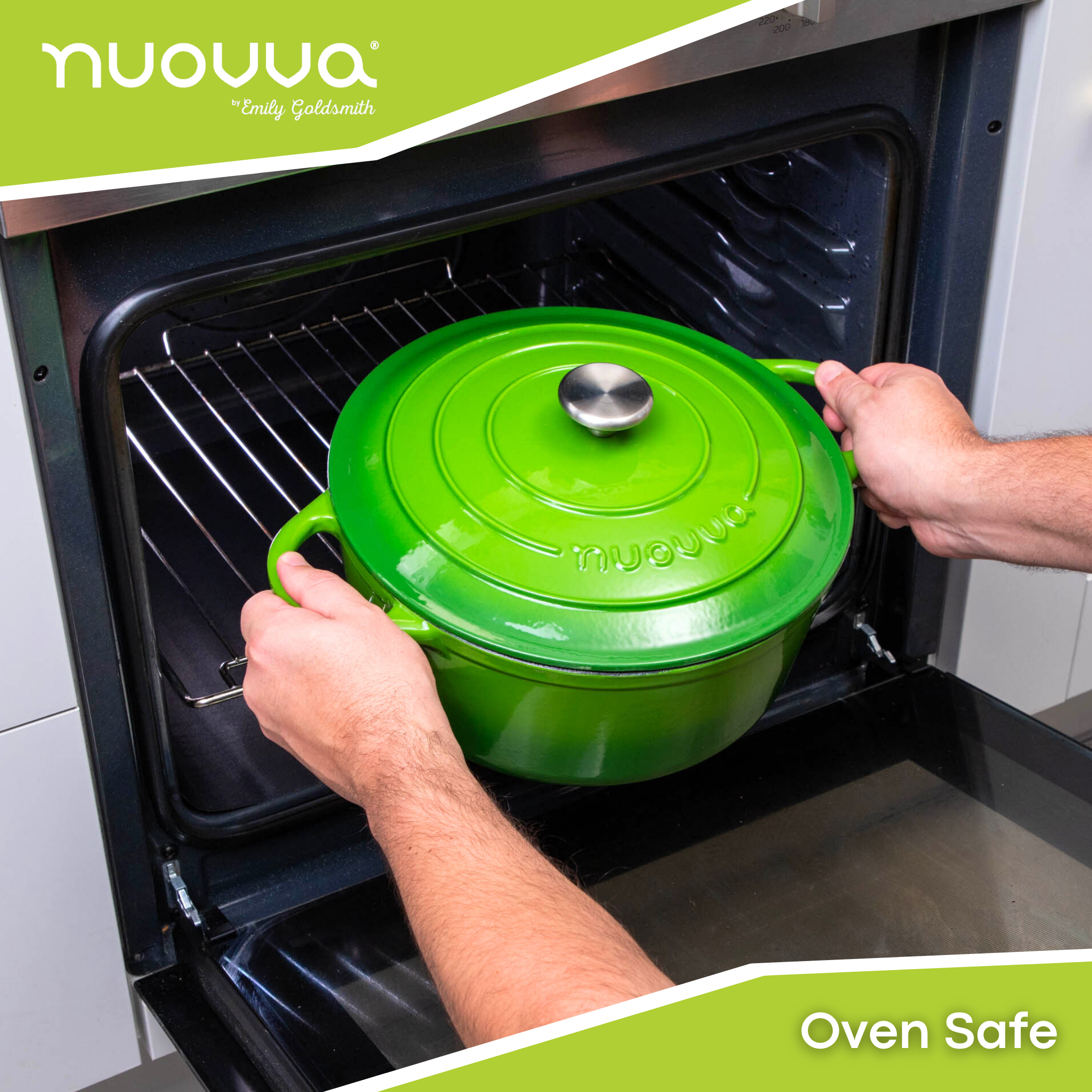 Nuovva light green oven safe Dutch oven with lid. 