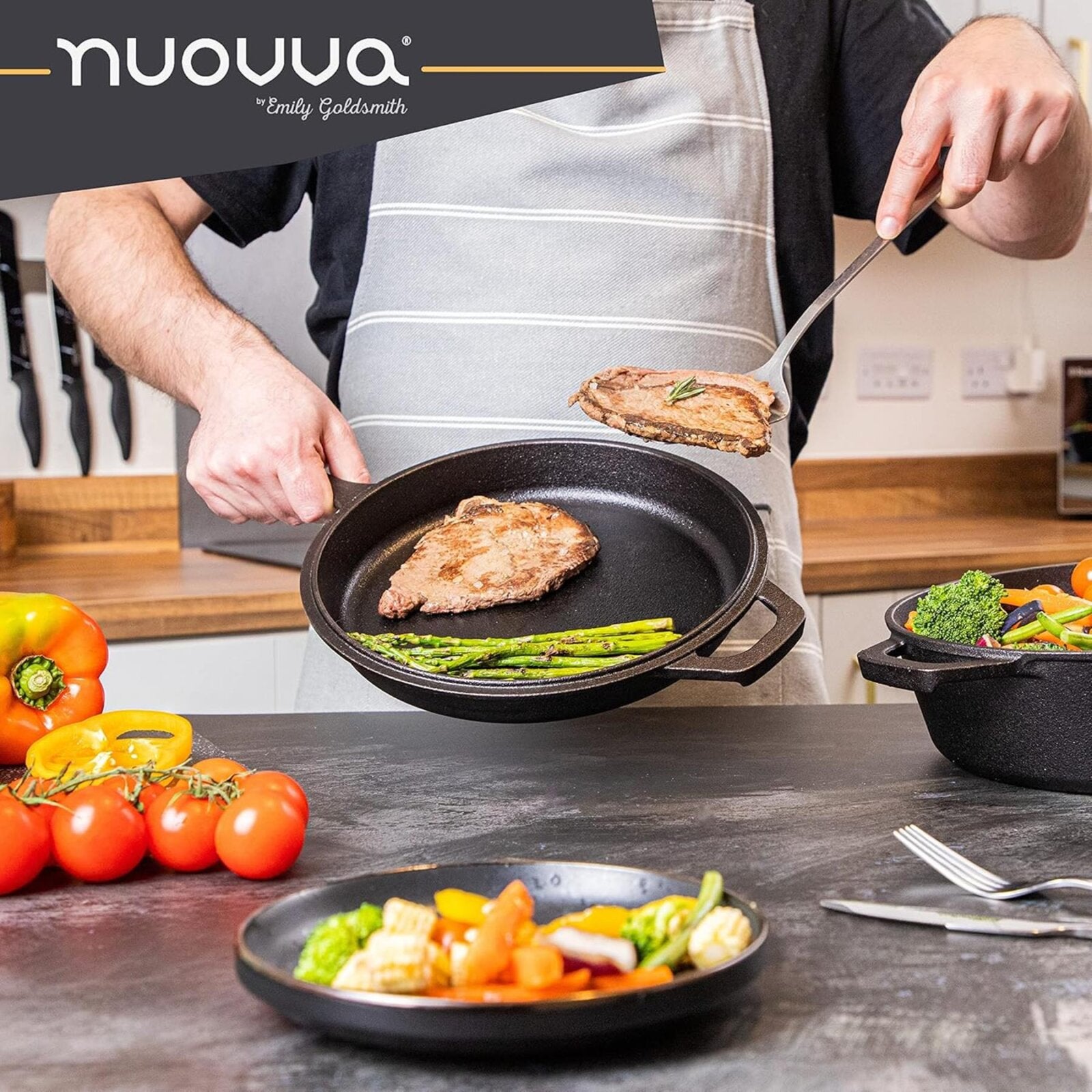 Nuovva Cast Iron Skillet Pan and Dutch oven combo
