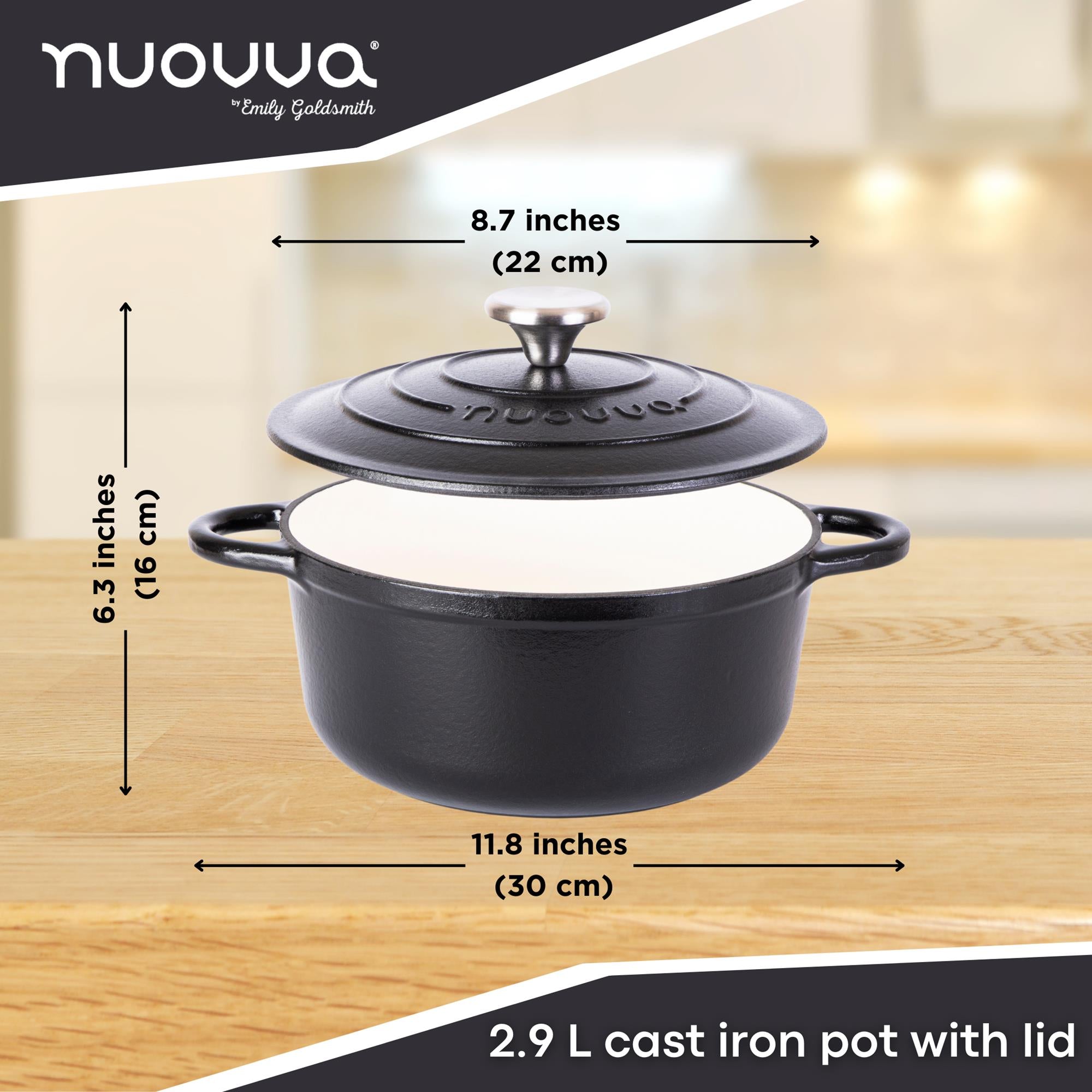 nuovva 2.9L cast iron pot with lid 22cm across an 16 in height