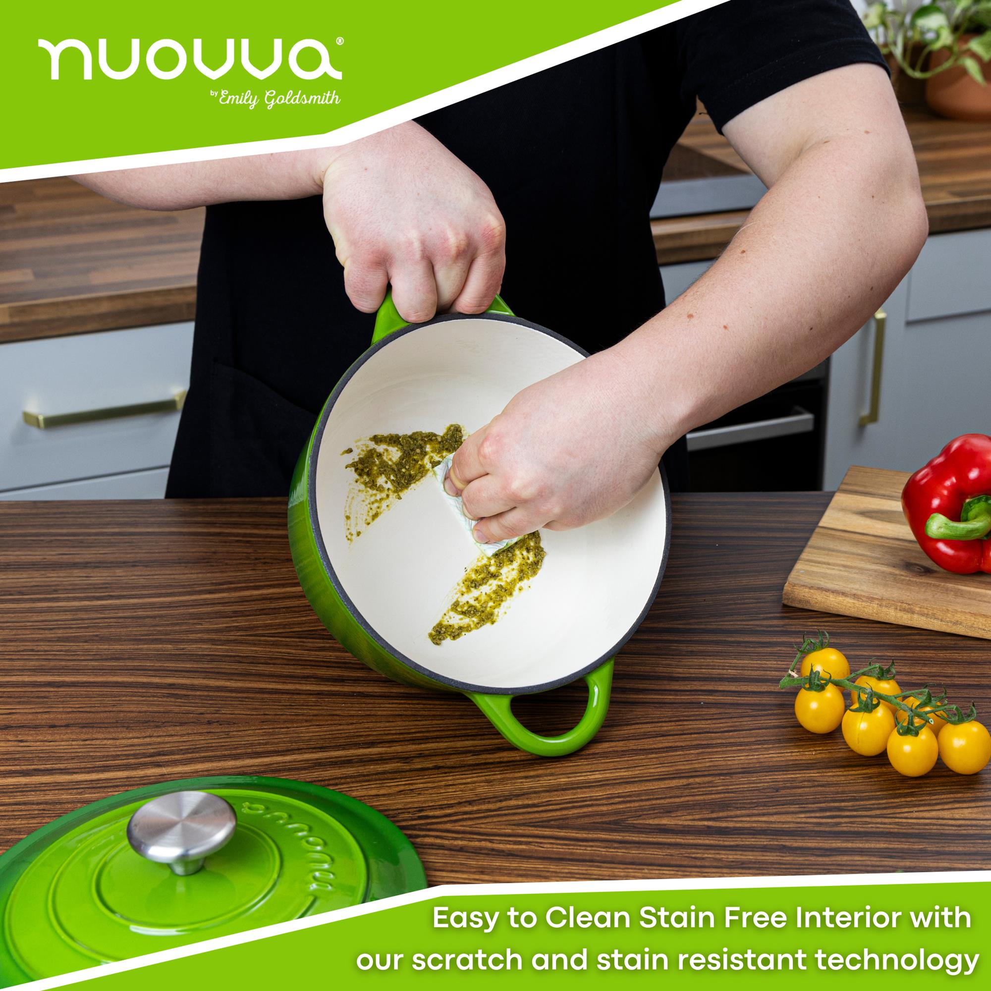 nuovva easy to clean Dutch oven with scratch and stain resistant technology