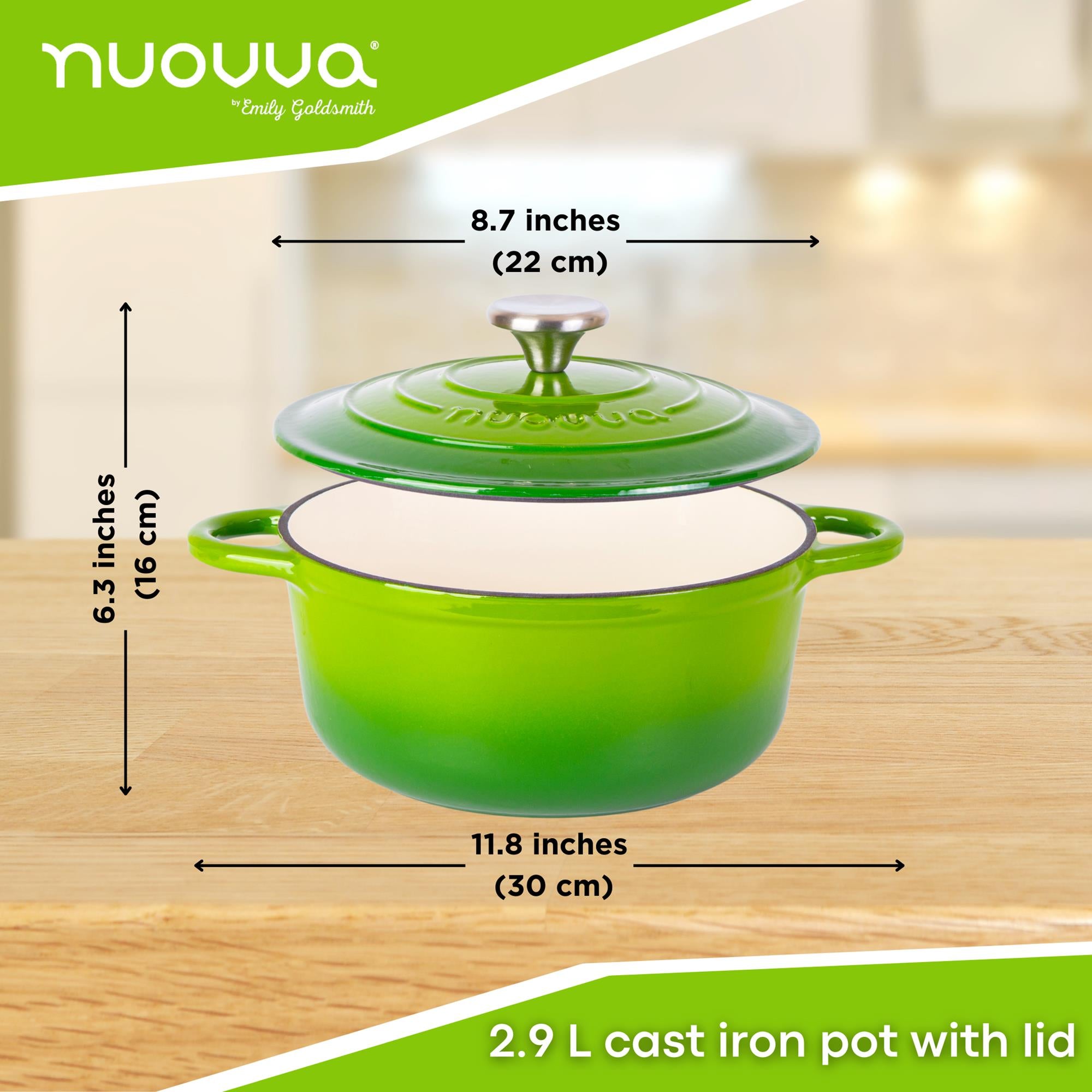 nuovva 2.9L cast iron pot with lid 22cm across and 16cm nn height