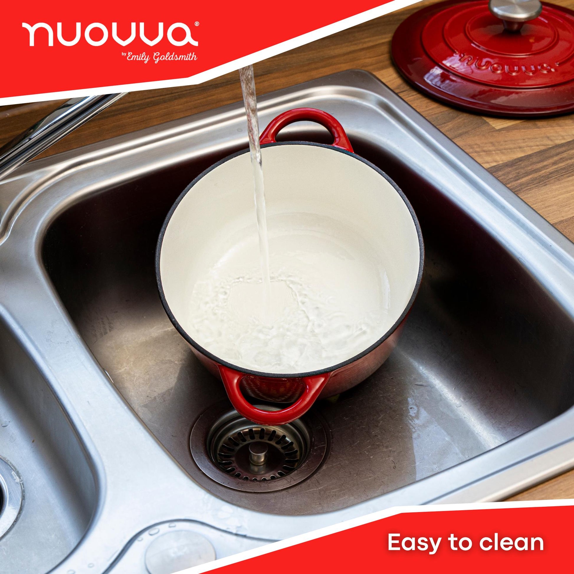 Nuovva easy to clean casserole pot with lid and white interior 