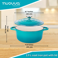 nova 2.9L cast iron pot with lid 0 22cm across and 16cm in height