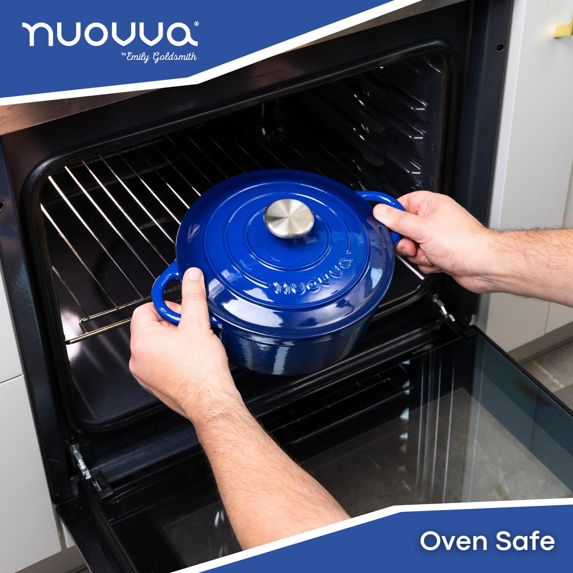 nuovva oven safe cast iron casserole pot in dark blue 