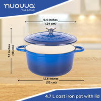 nuovva 4.7L cast iron cooking pot with lid 24cm in width and 18cm in height
