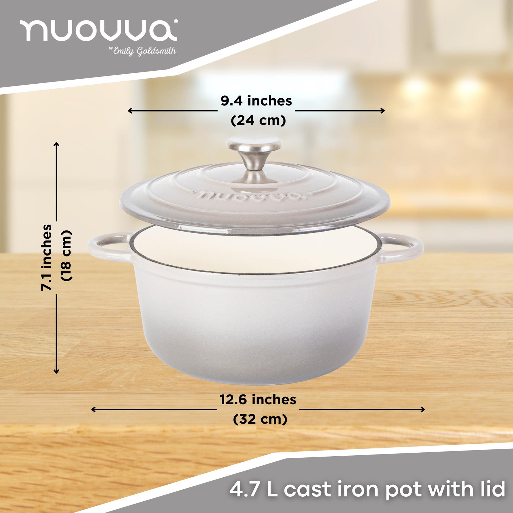 nuovva grey 4.7L cast iron pot with lid - 24cm across and 18cm in height