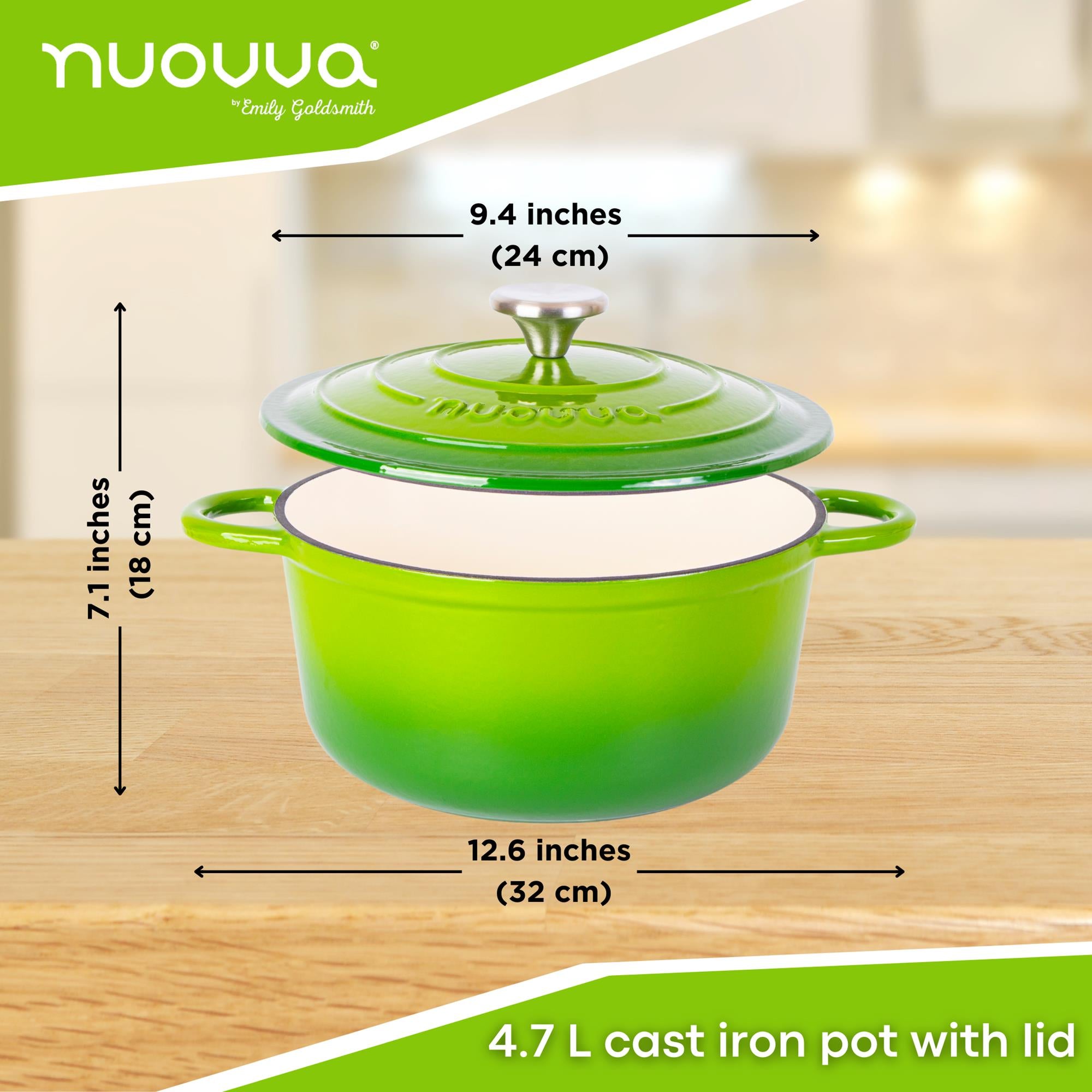 nuovva light green 4.7L cast iron cooking pot with lid 24cm in width and 18cm in height