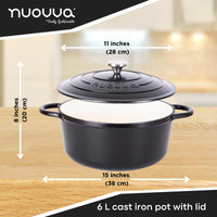 Nuovva 6L cast iron pot with lid - 28cm across and 20cm in height