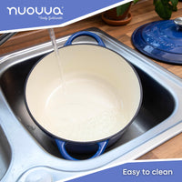 Nuovva easy to clean dark blue cast iron Dutch oven with lid 