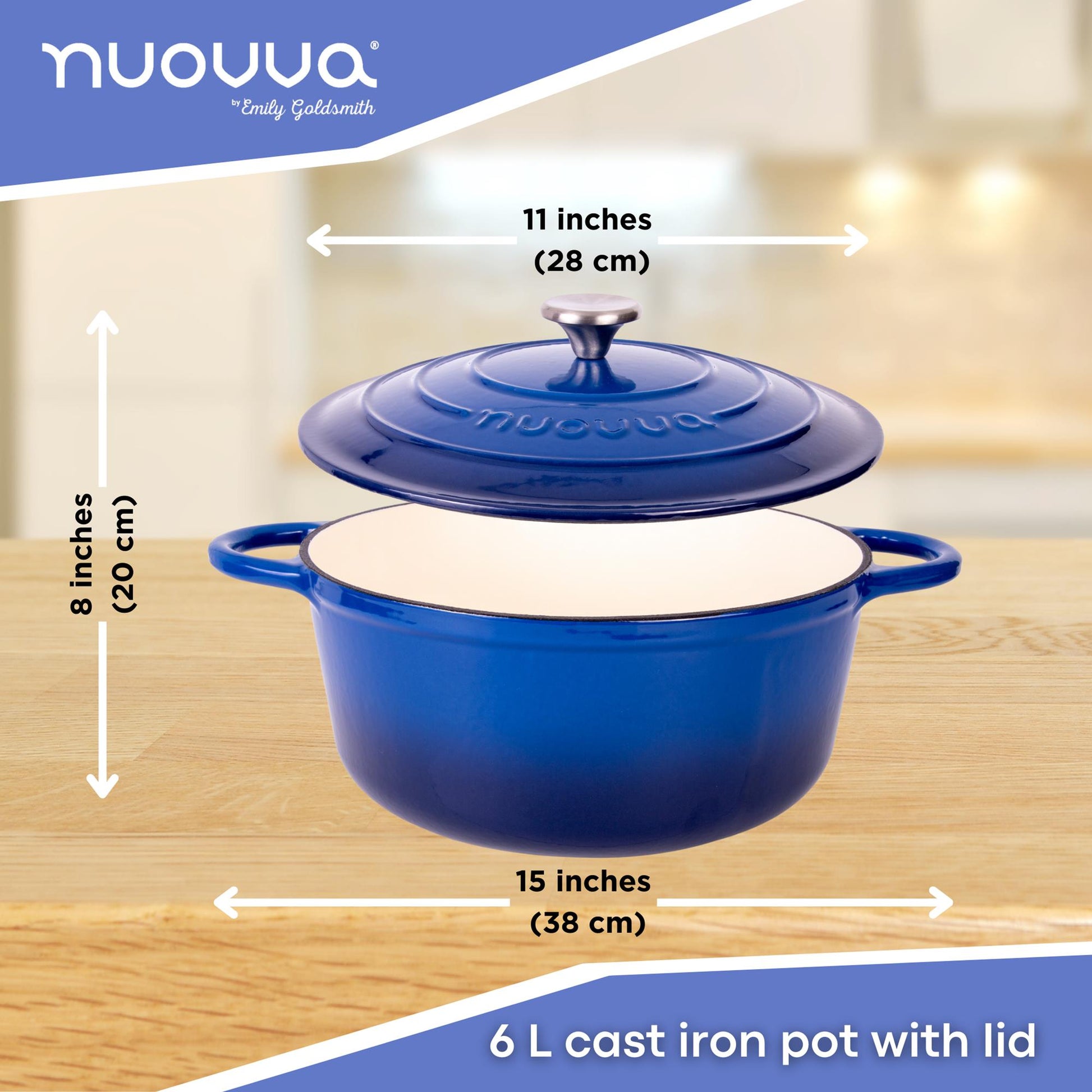 6L cast iron pot with lid 28cm across and 20cm in height