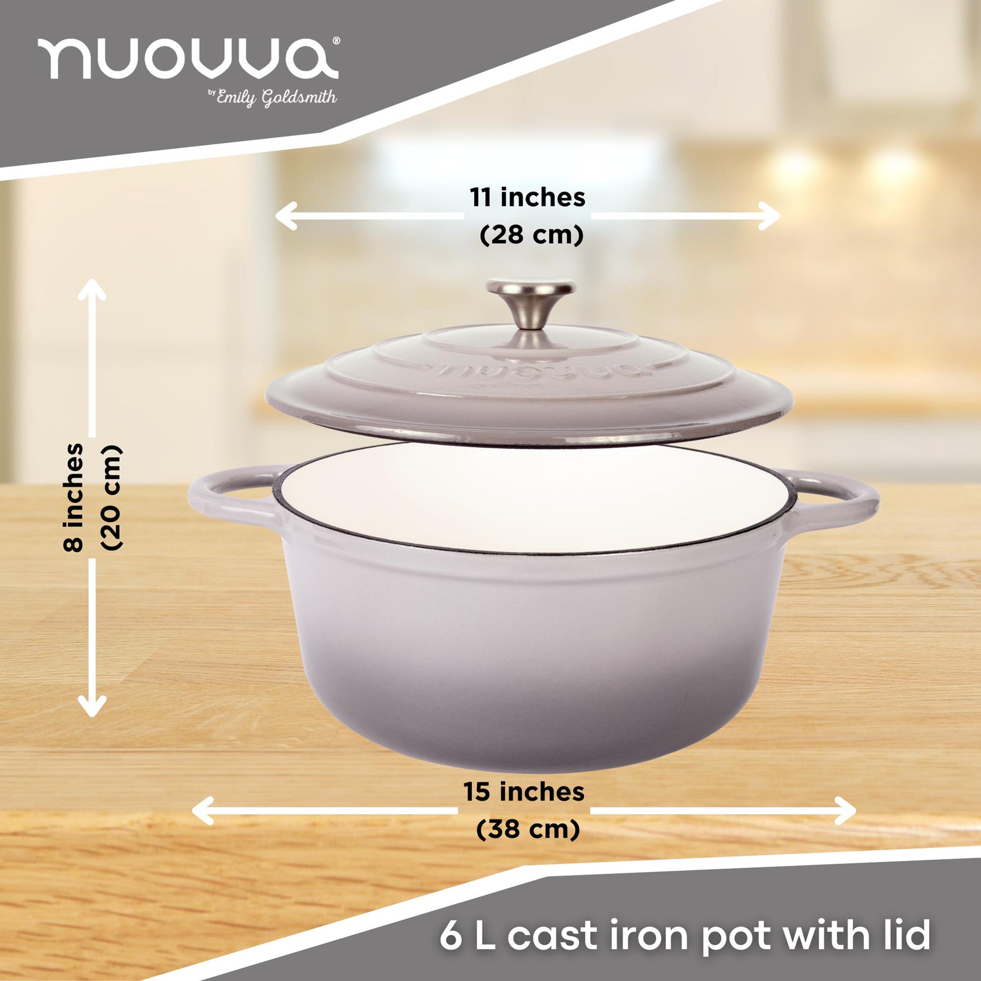 Nuovva 6L cast iron pot with lid - 28cm across and 20cm in height 