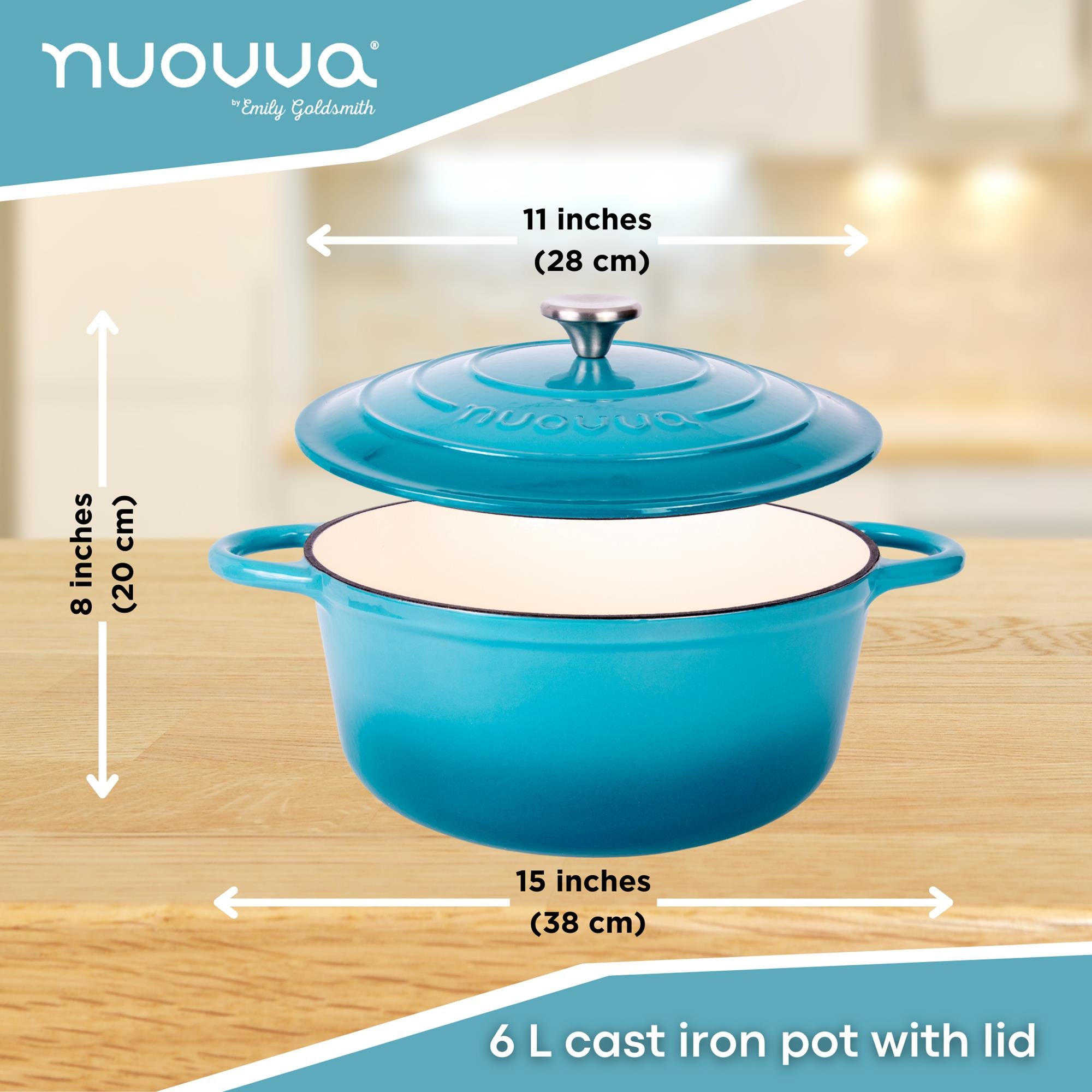 Nuovva light blue 6L cast iron pot with lid - 28cm across and 20cm in height 