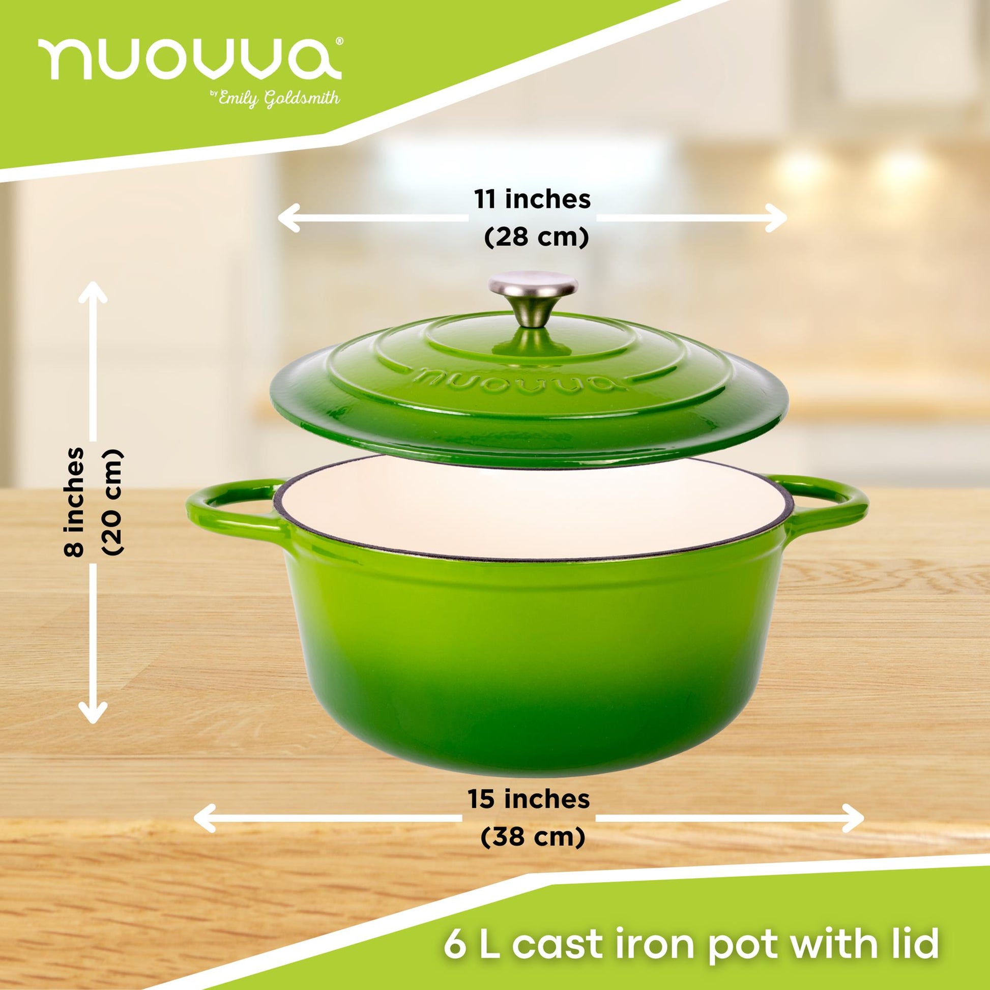 Nuovva 6L cast iron pot with lid - 28cm across and 20cm in height. 