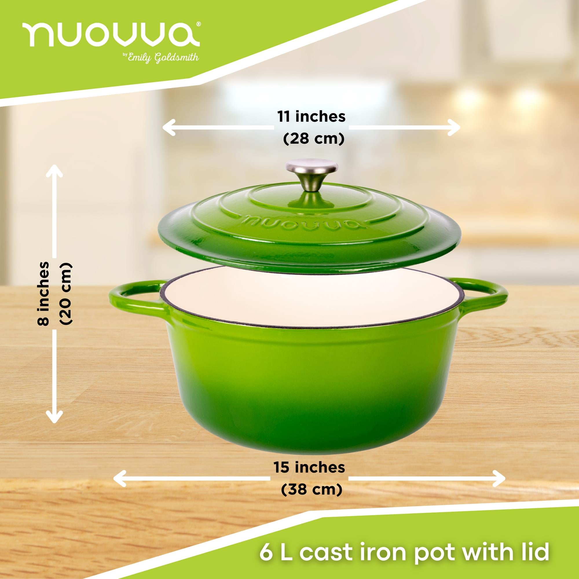 Nuovva 6L cast iron pot with lid - 28cm across and 20cm in height. 