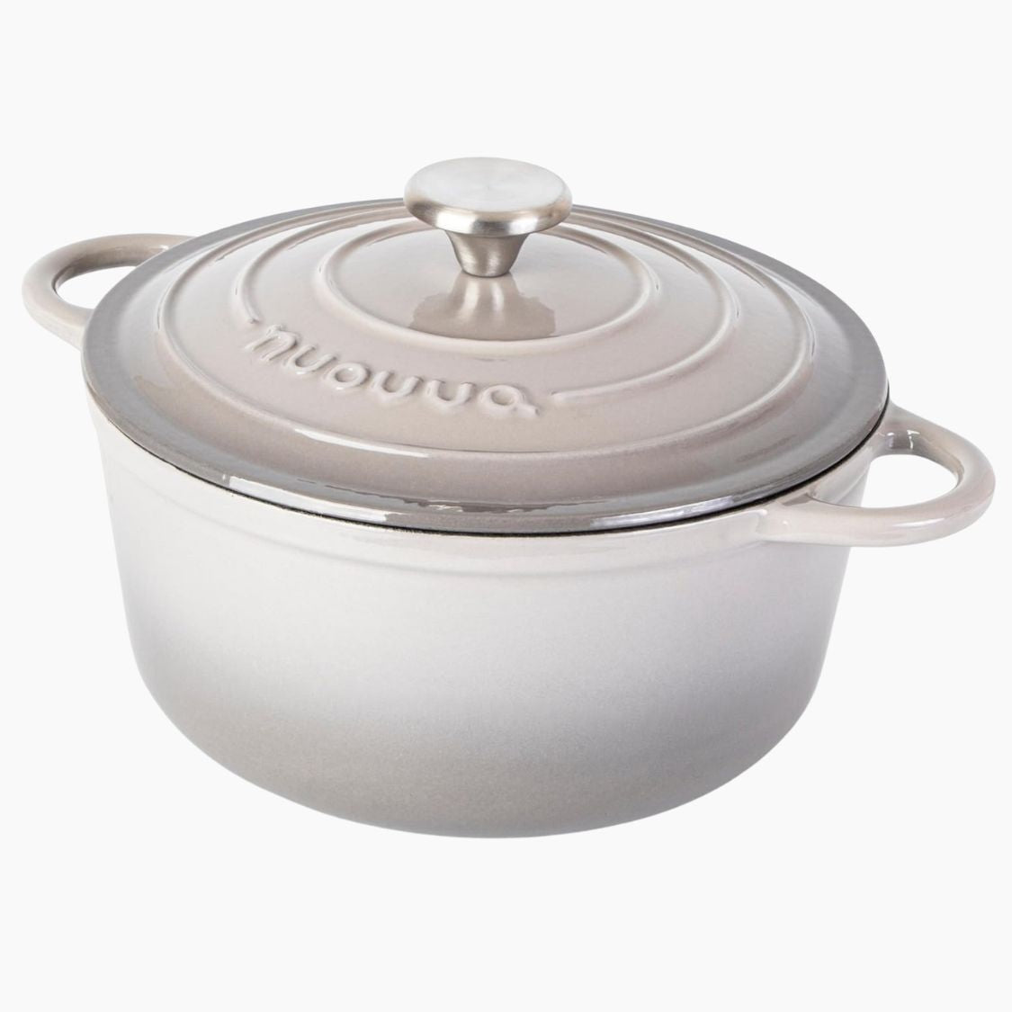 Nuovva grey cast iron Dutch oven with lid and silver knob
