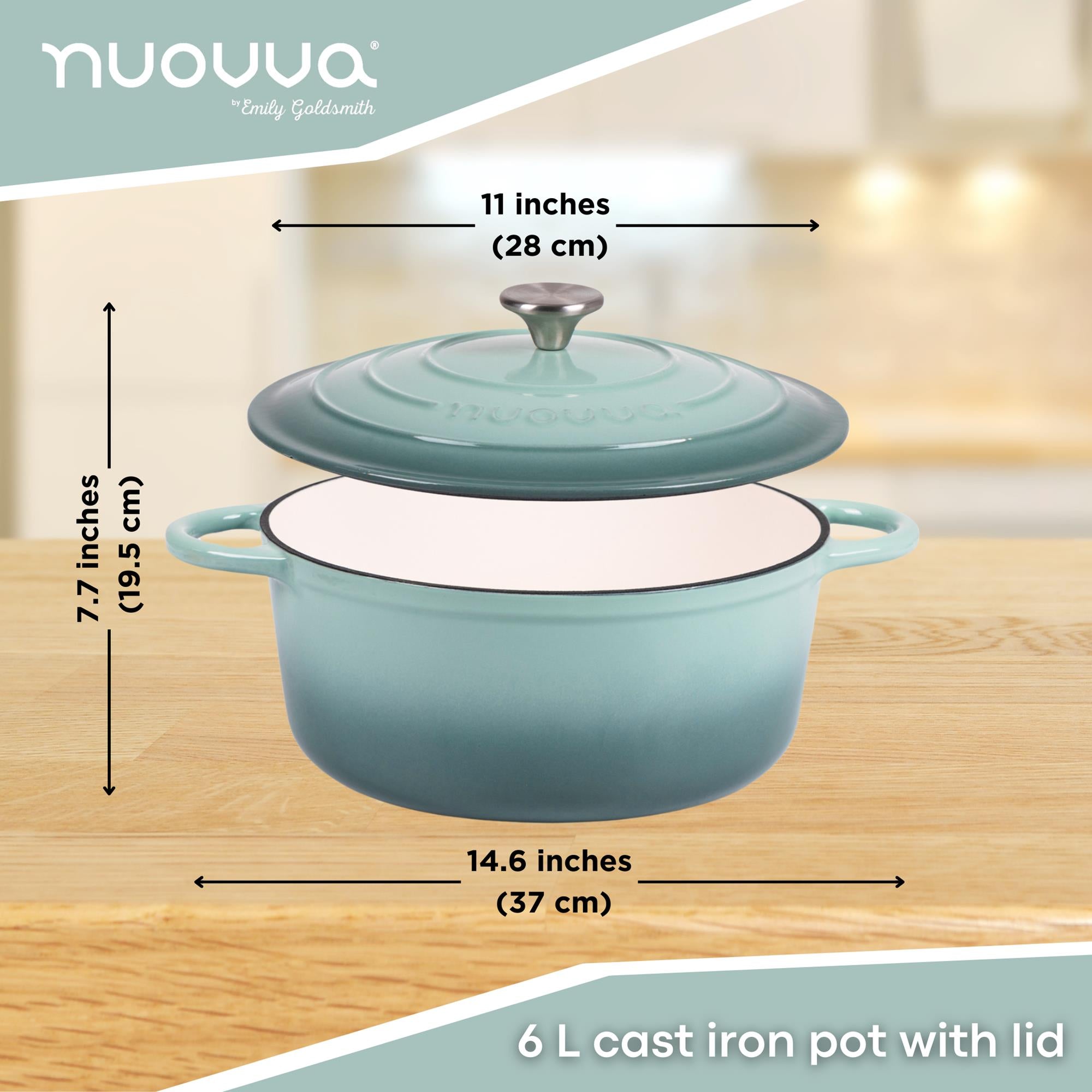 Nuovva 6l cast iron Dutch oven with lid - 28cm across and 19.5cm in height. 
