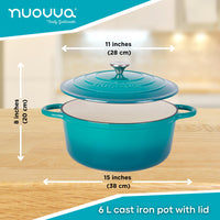 Nuovva teal 6L cast iron pot with lid - 11cm across and 20cm in height
