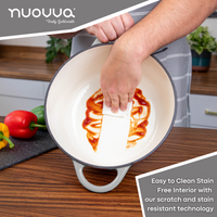 nuovva grey cast iron Dutch oven with easy to clean scratch and stain resistant technology