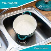 nuovva easy to clean teal cast iron pot with lid 